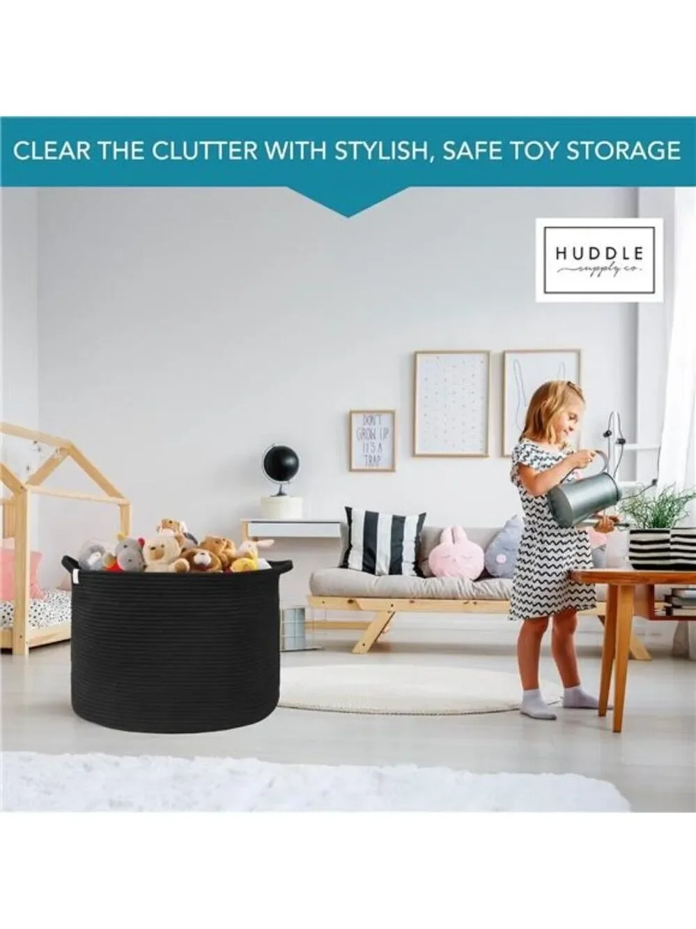 Extra Large Black Woven Basket 2 Pack Blanket Toy Laundry Storage Baskets
